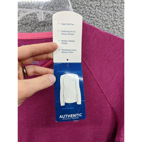 Champion Women's Fuschia Striped V-neck Long Sleeve Shirt NEW with Tags - Picture 12 of 13